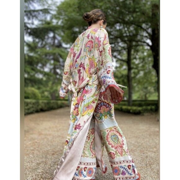 EMILY IN PARIS Zara BLOGGER FAV S Floral Boho Multicolor Belt Kimono Robe Dress - Picture 10 of 16